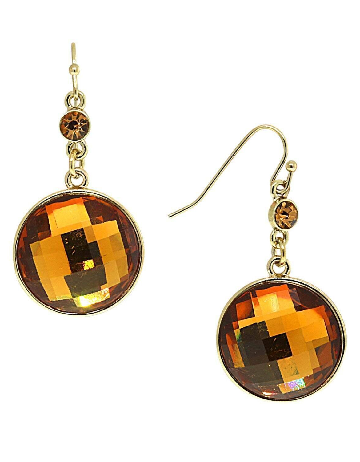 1928 Jewelry Topaz Faceted Round Drop Earrings