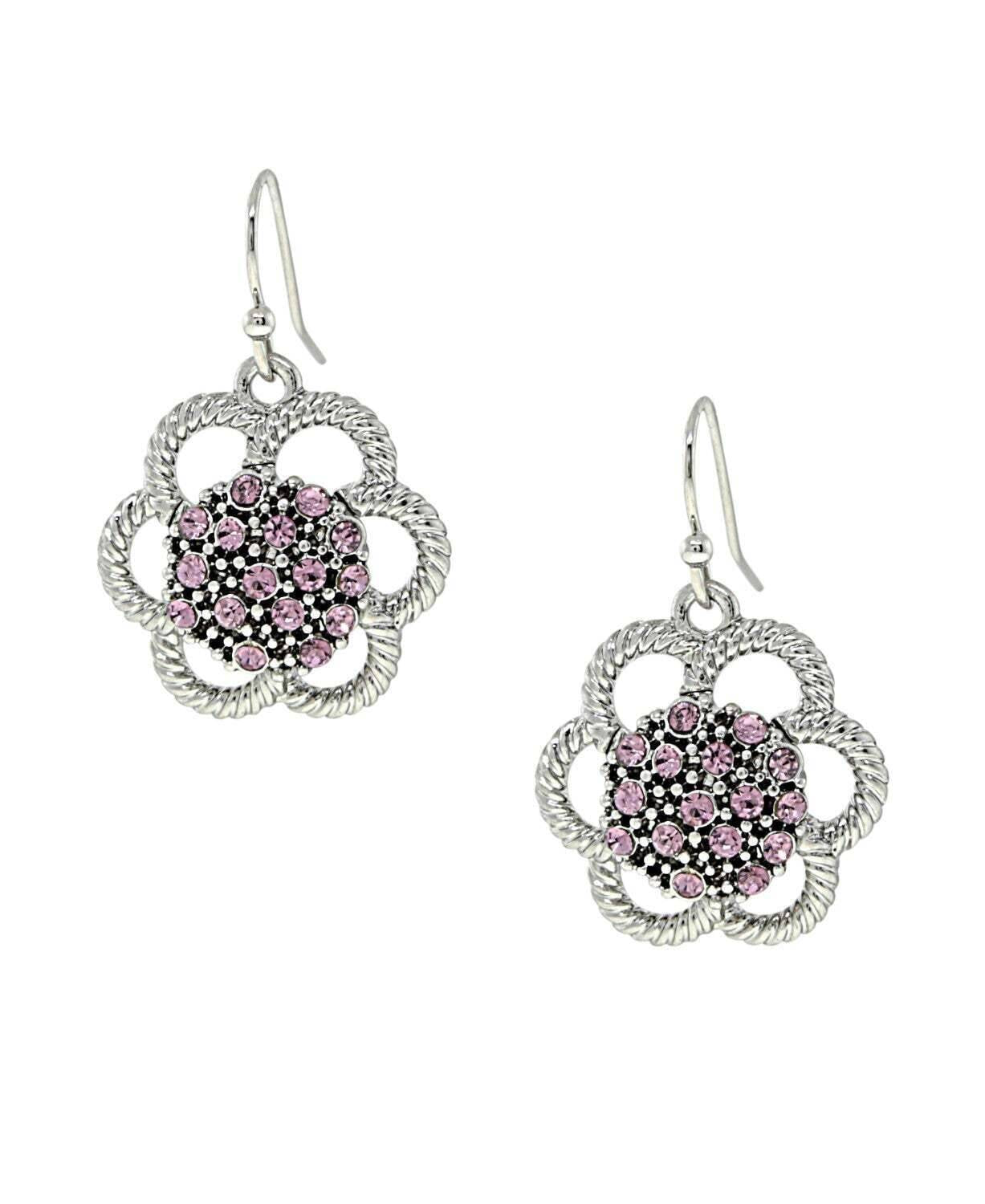 1928 Jewelry Crystal Studded Flower Drop Earrings