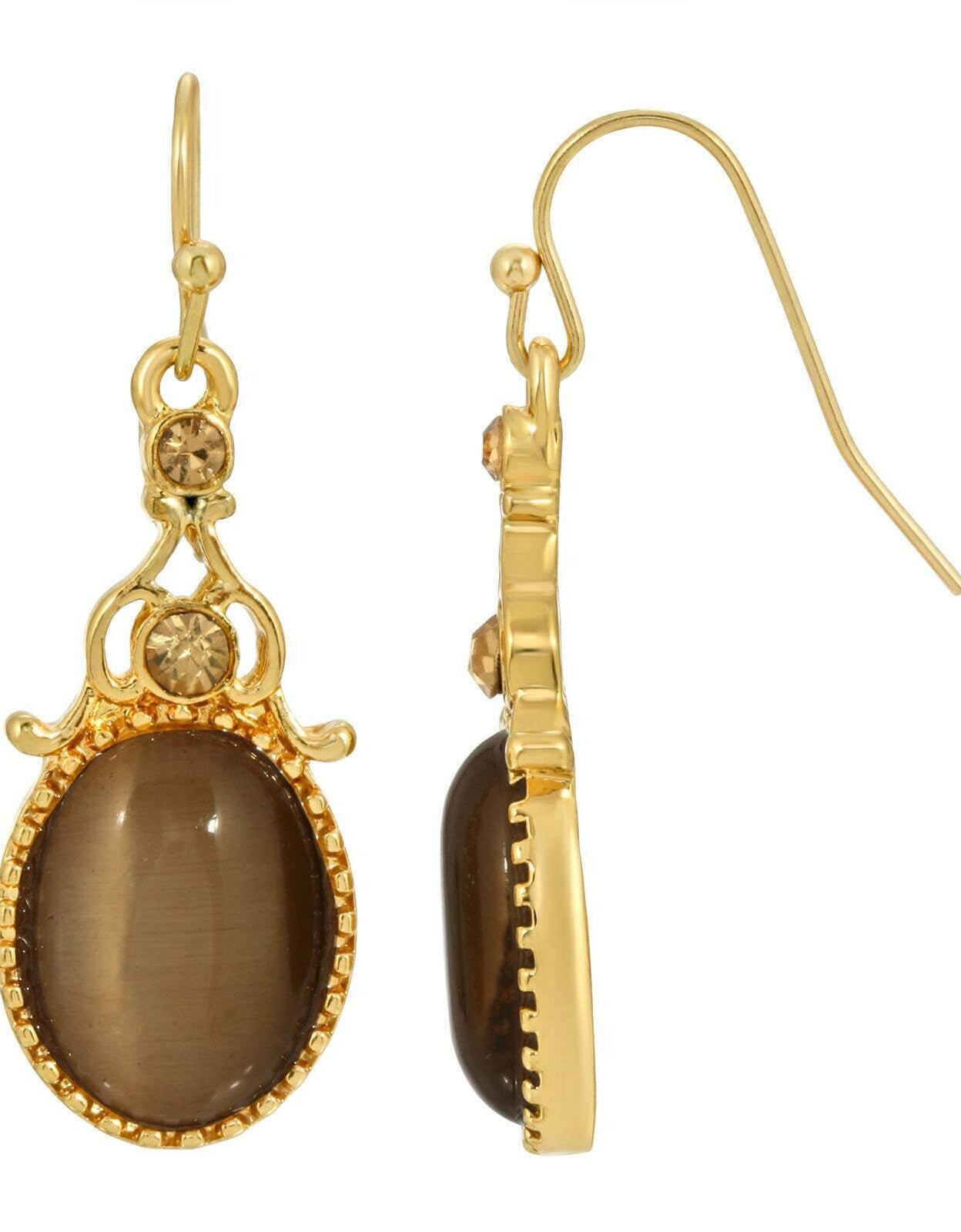 1928 Jewelry Topaz Crystal And Topaz Cat Eye Oval Drop Earrings