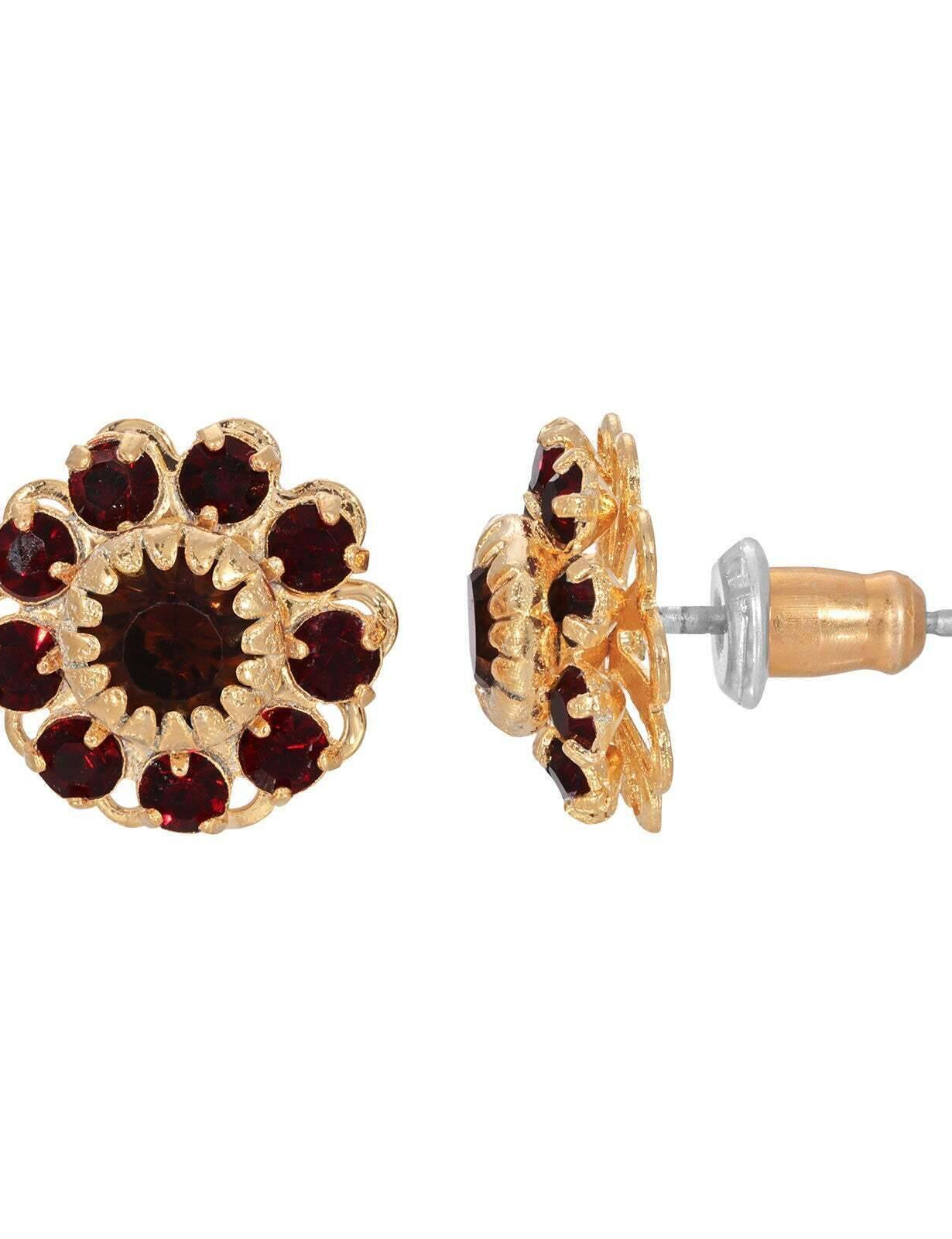 1928 Jewelry Red And Topaz Crystal Cluster Flower Stud Earrings