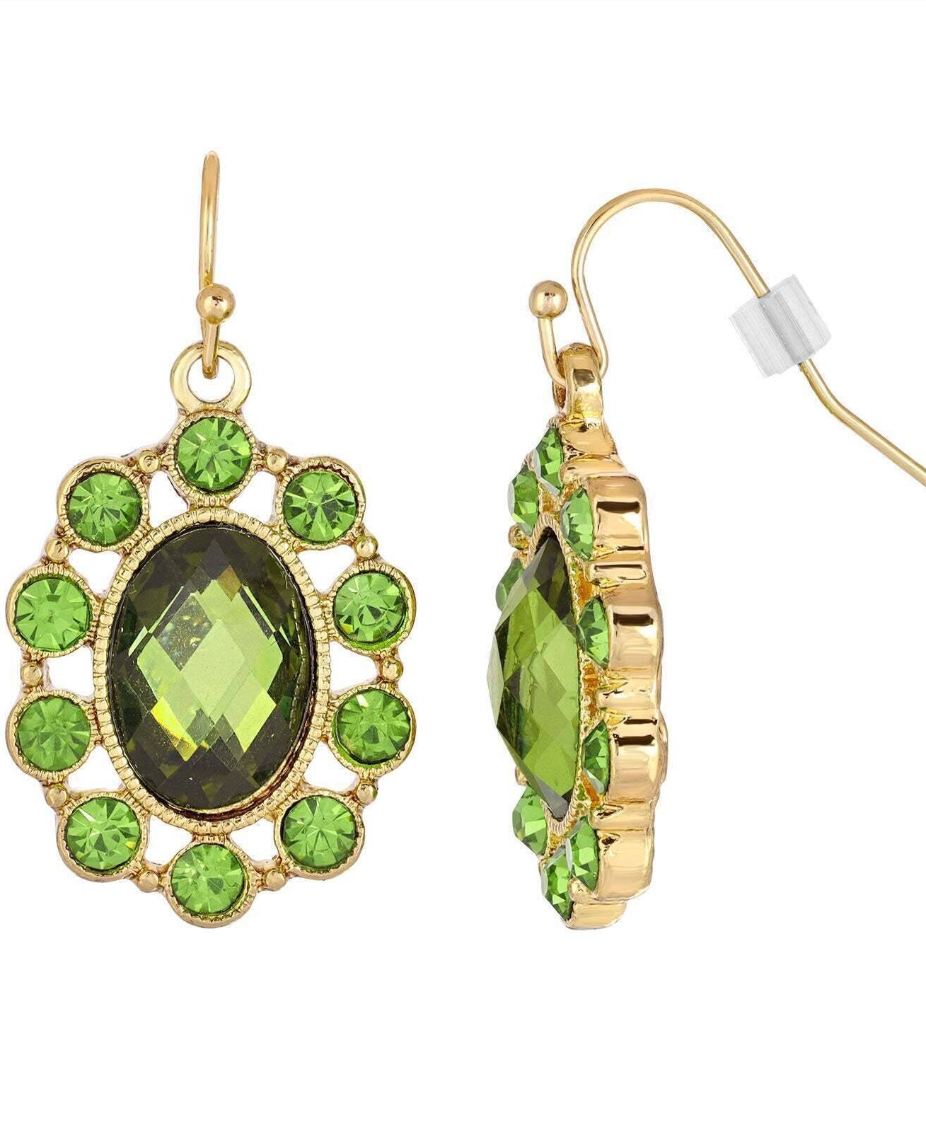 1928 Jewelry Oval Stone Multi Crystal Drop Earrings