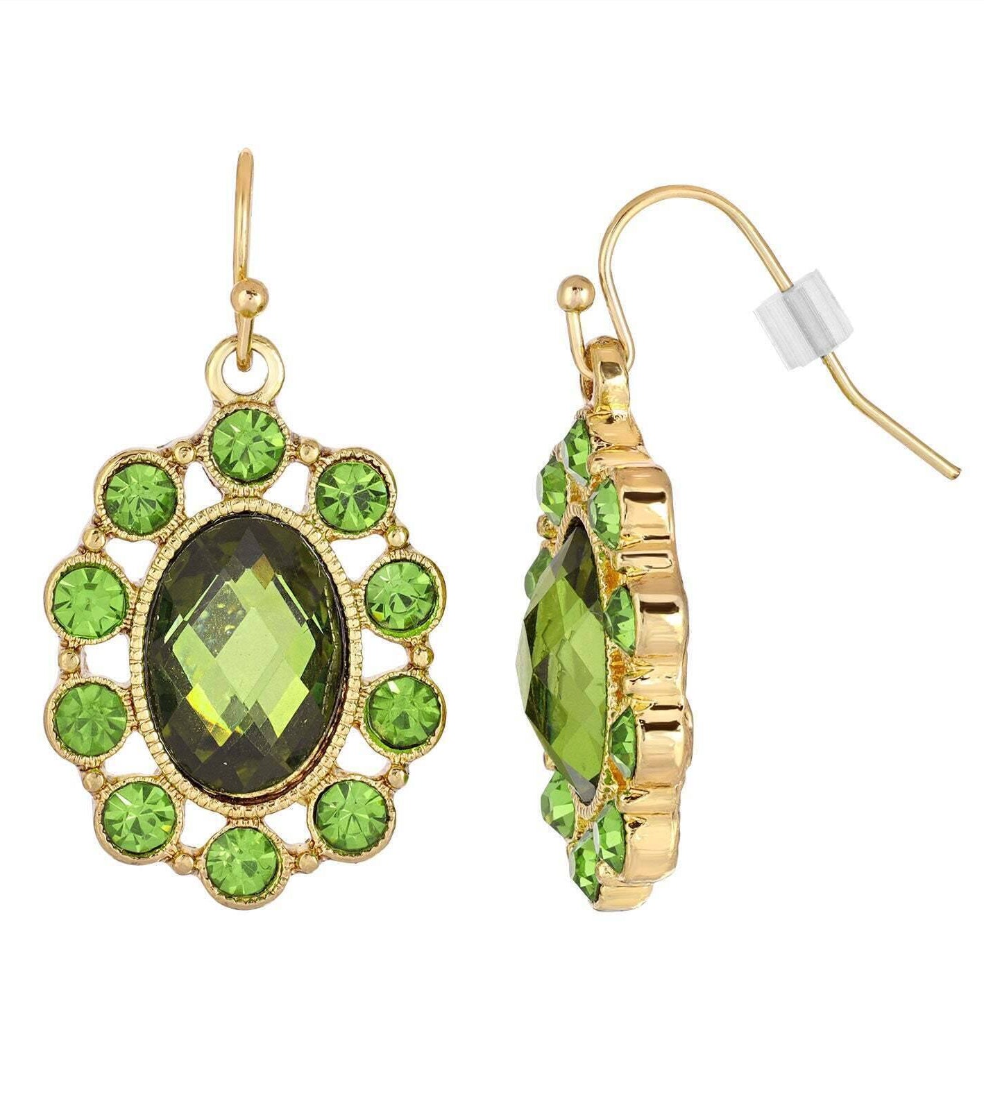 1928 Jewelry Oval Stone Multi Crystal Drop Earrings