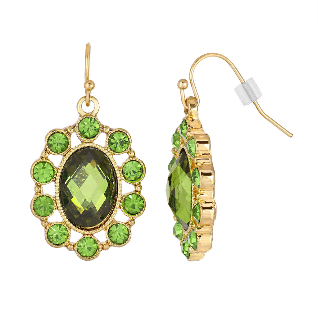 Green Crystal Oval Drop Earrings