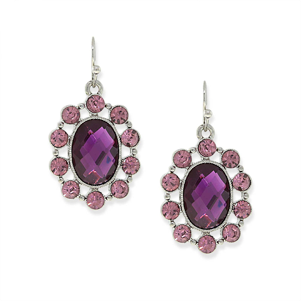 Purple Crystal Oval Drop Earrings