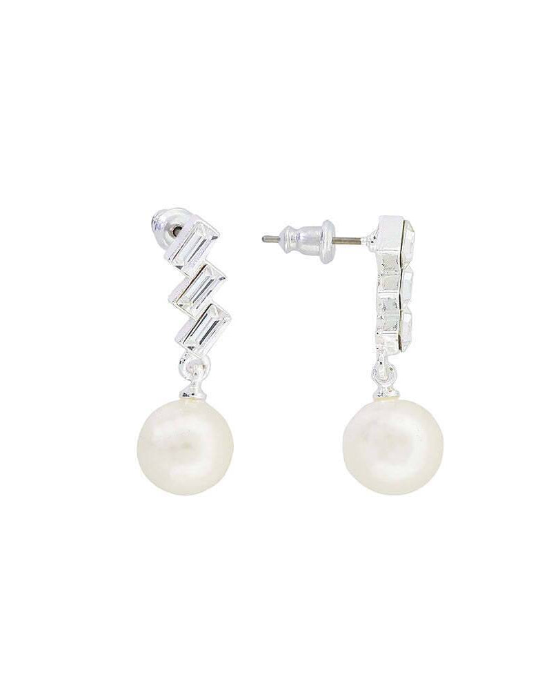 2028 Jewelry Austrian Crystal White Faux Pearl Drop Earrings
