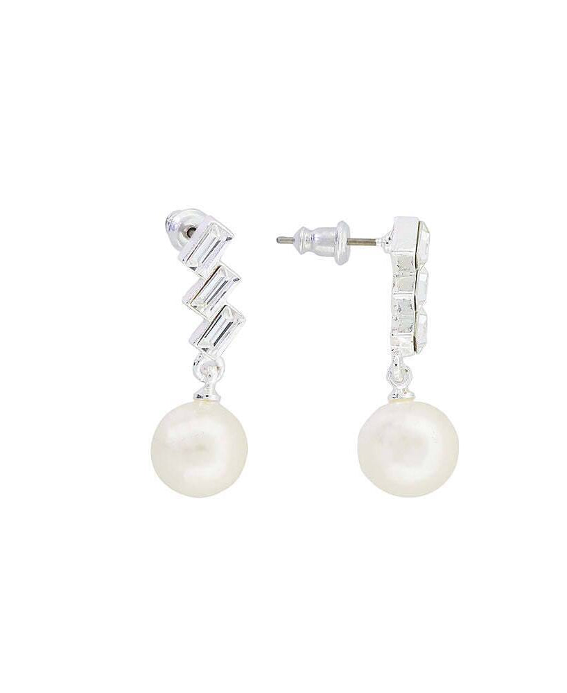 2028 Jewelry Austrian Crystal White Faux Pearl Drop Earrings