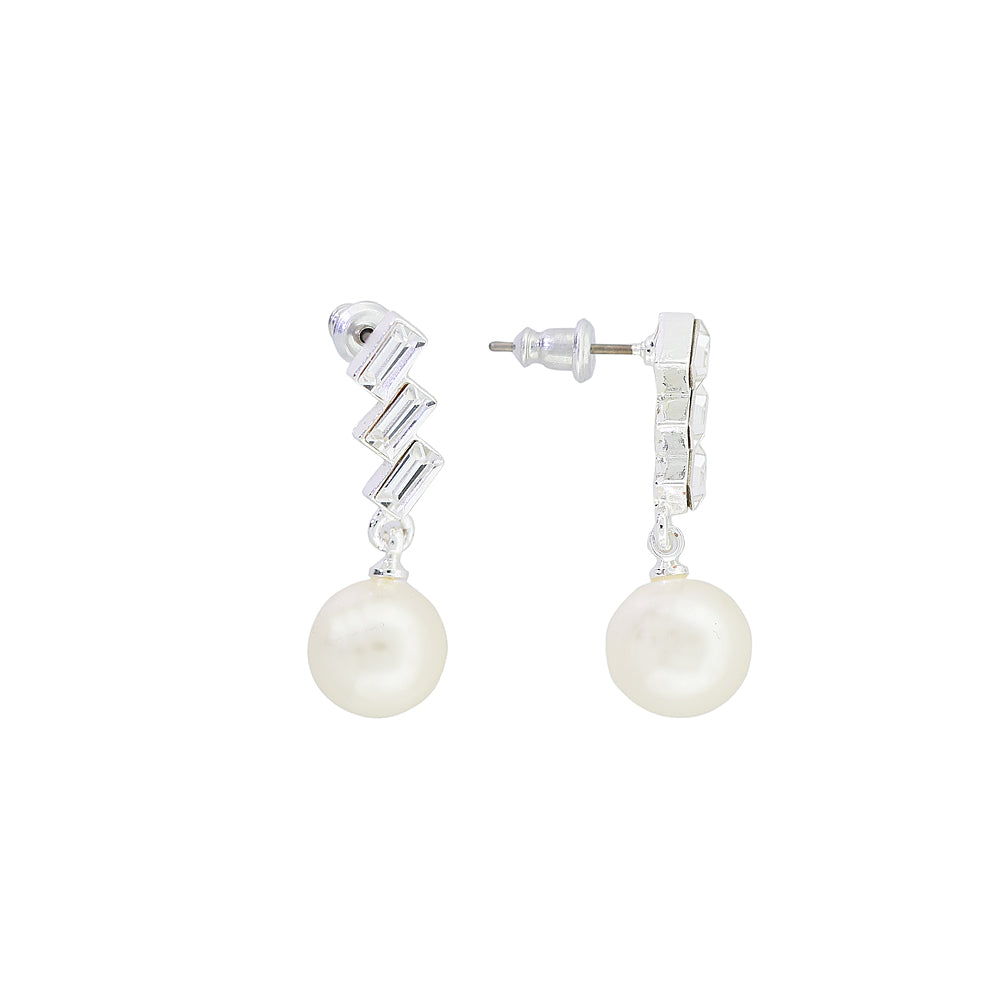 Austrian White Faux Pearl Drop Earrings