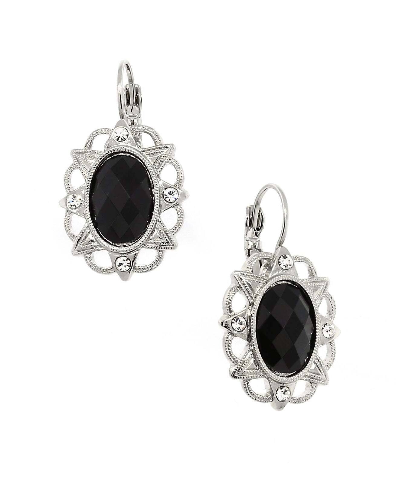 2028 Jewelry Jet and Crystal Oval Drop Earrings