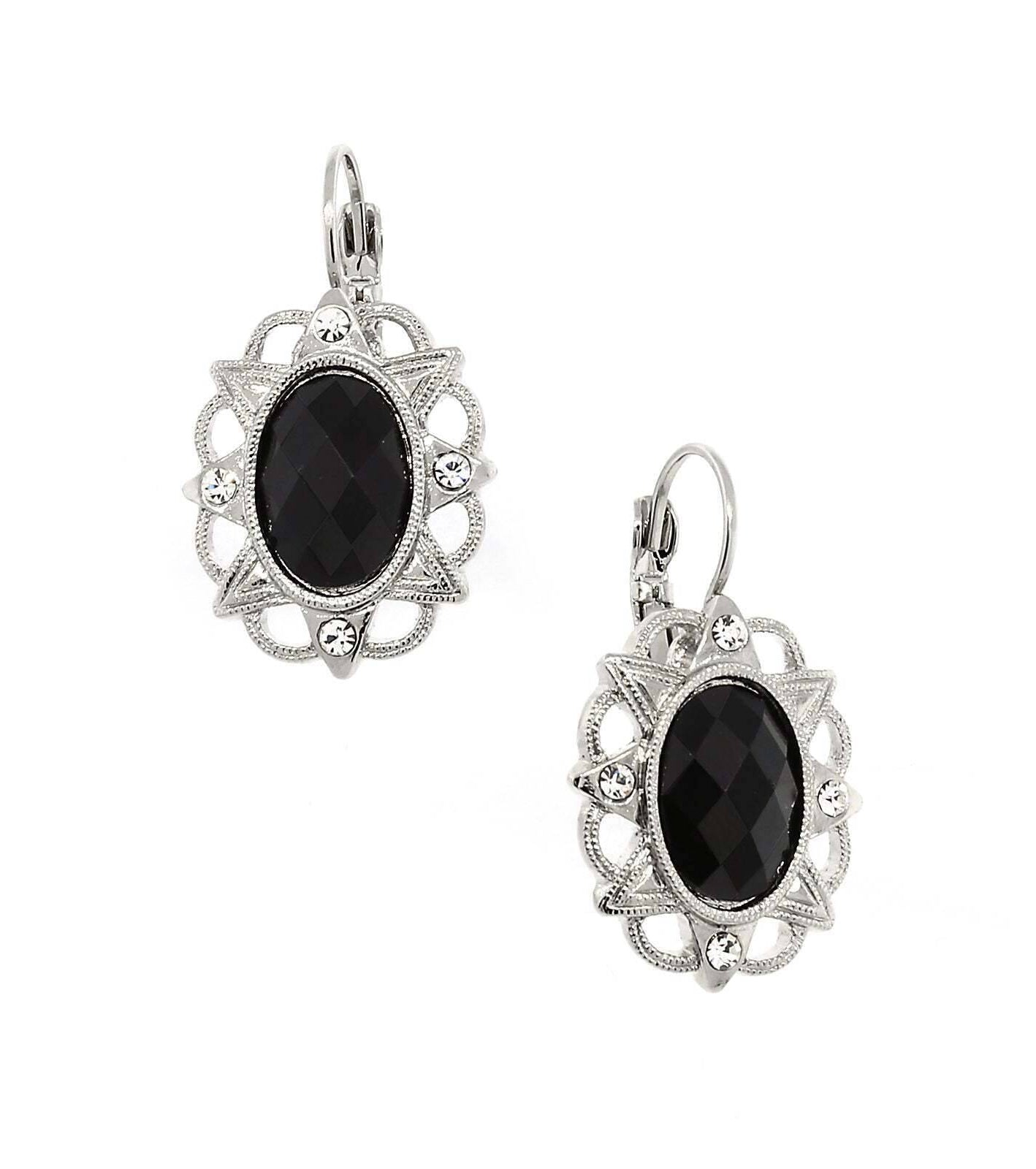 2028 Jewelry Jet and Crystal Oval Drop Earrings