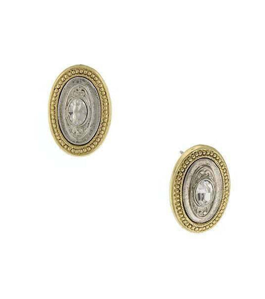 1928 Jewelry Crystal Oval Button Earrings