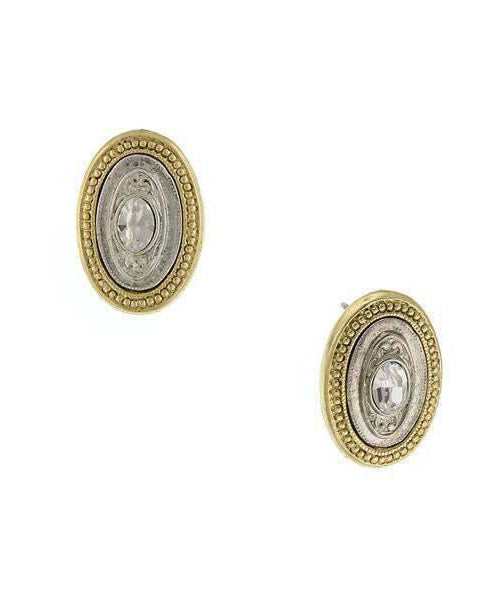 1928 Jewelry Crystal Oval Button Earrings