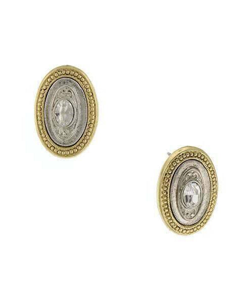 1928 Jewelry Crystal Oval Button Earrings