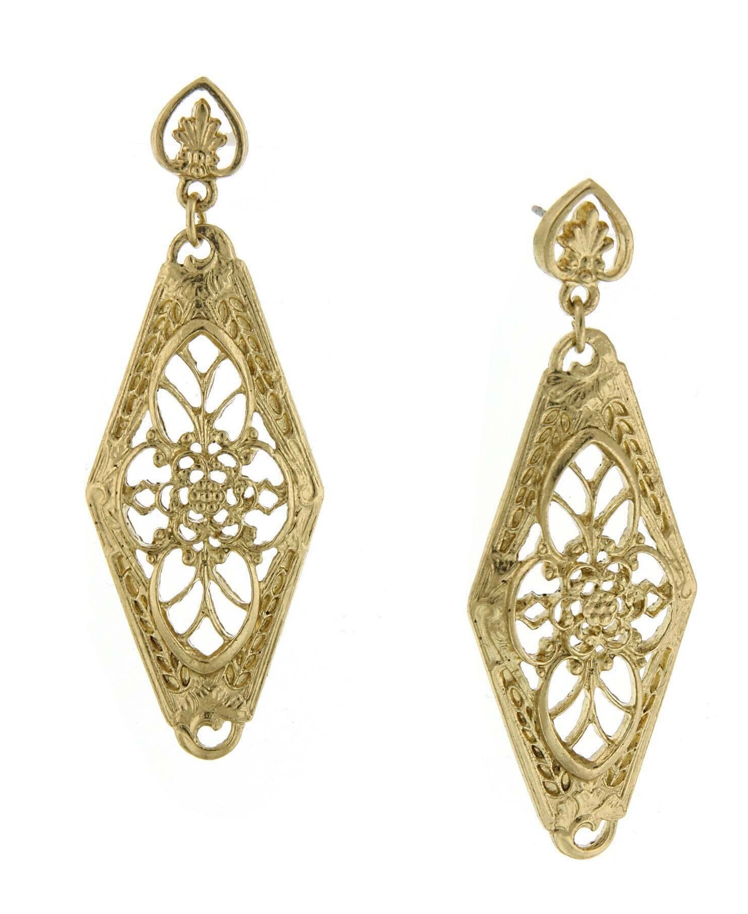 1928 Jewelry Gold Filigree Lantern Post Drop Earrings
