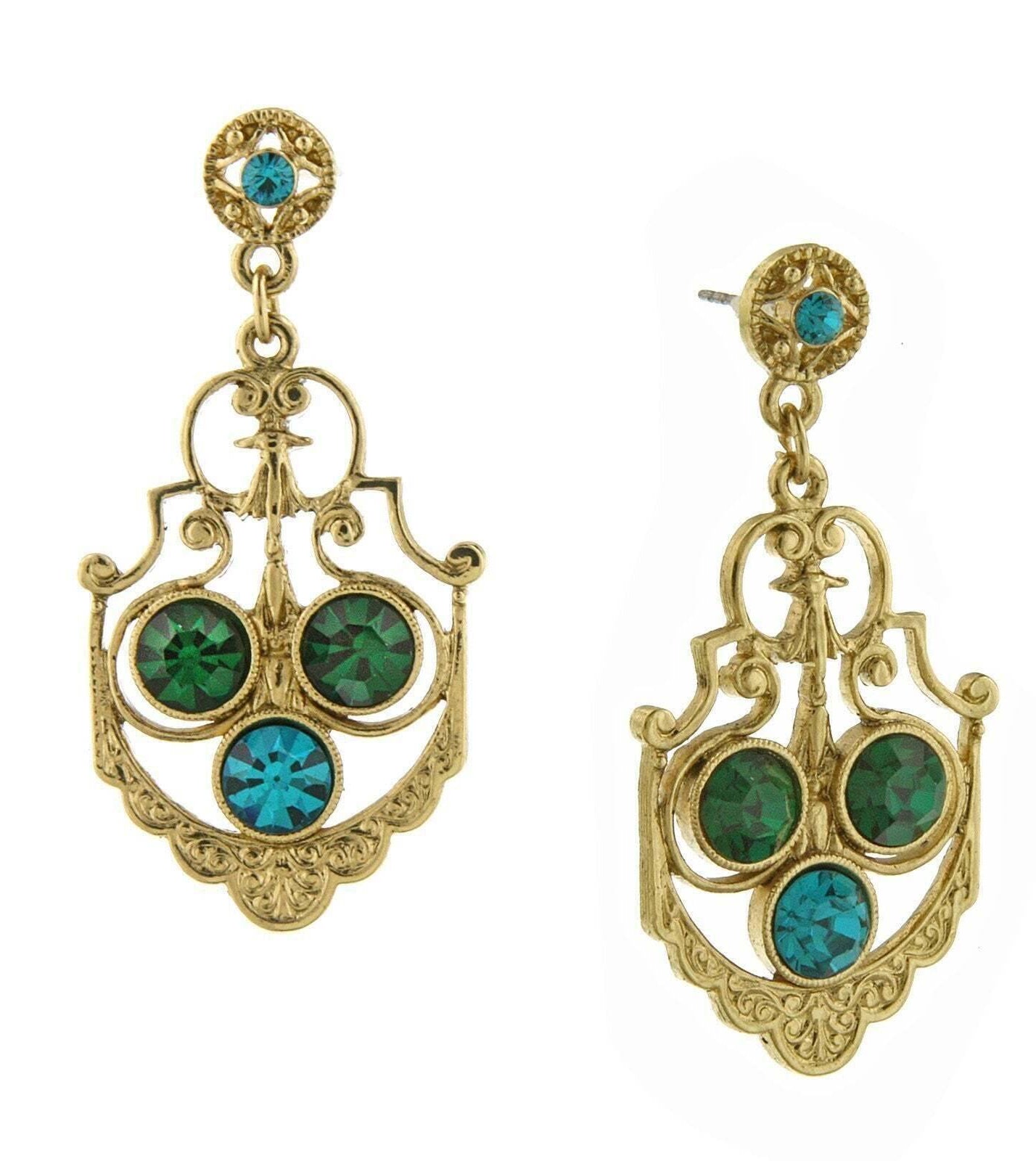 1928 Jewelry Blue Zircon Color And Green Crystal Drop Earrings