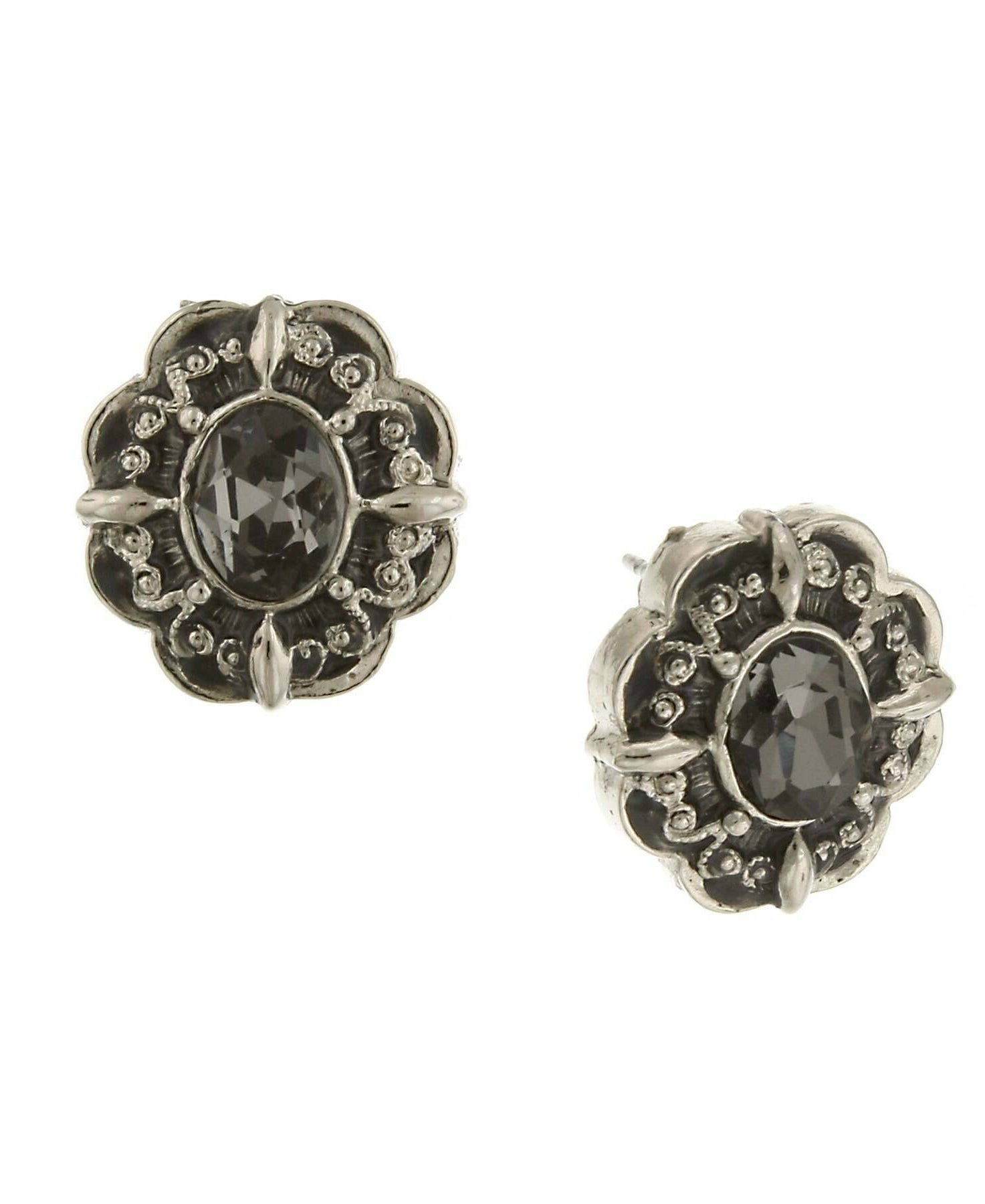1928 Jewelry Black Diamond Crystal Button Earrings