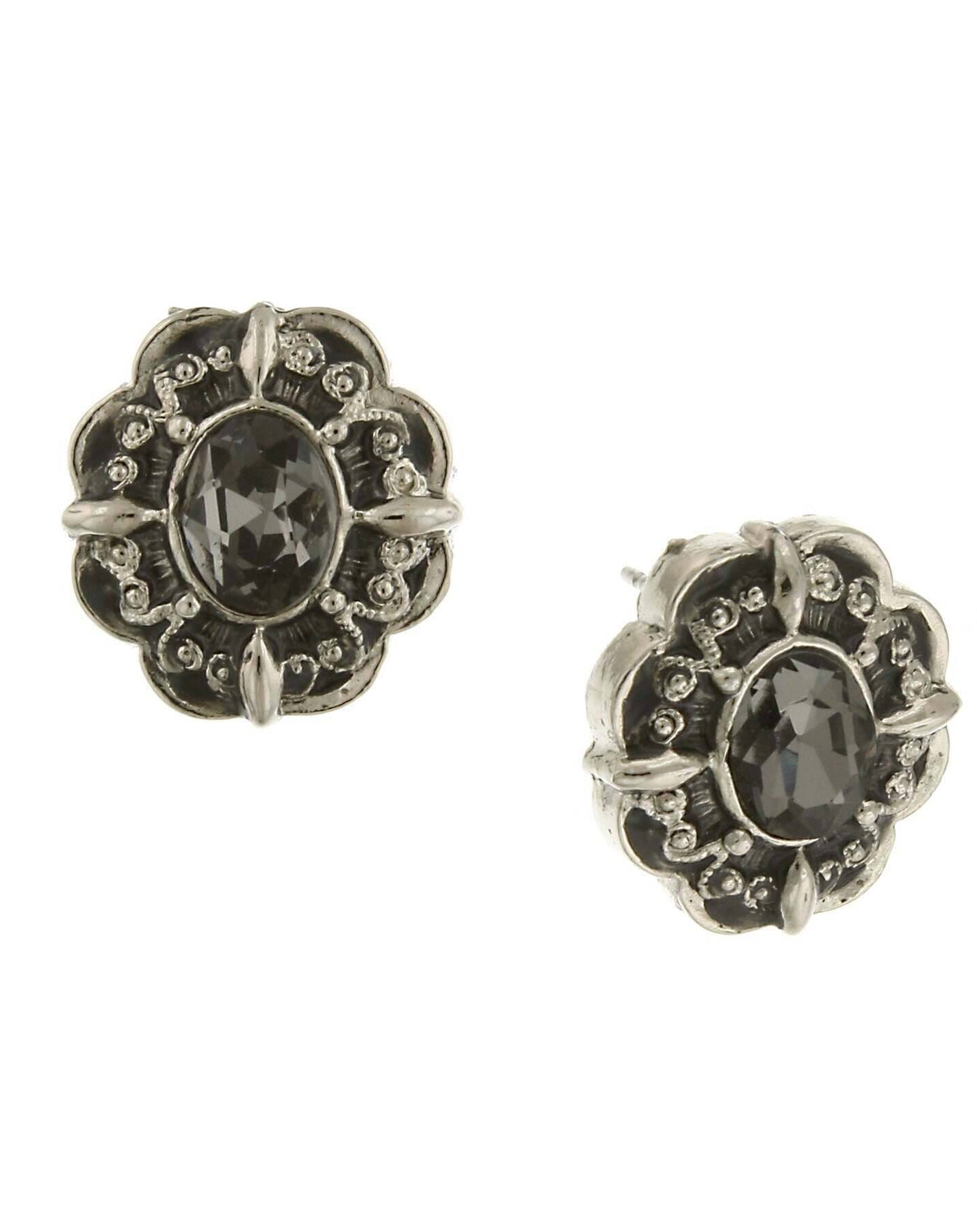 1928 Jewelry Black Diamond Crystal Button Earrings