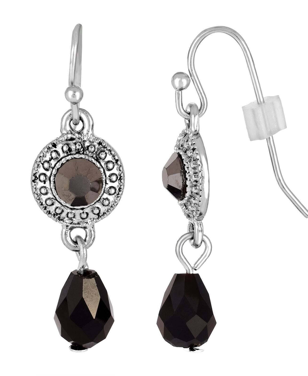 2028 Jewelry Hematite Crystal Black Faceted Teardrop Earrings