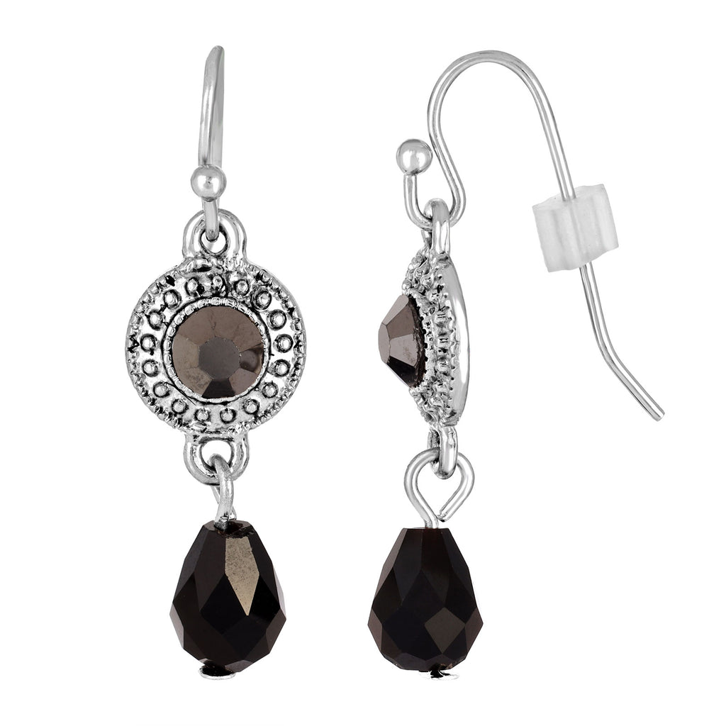 2028 Jewelry Hematite Crystal Black Faceted Teardrop Earrings