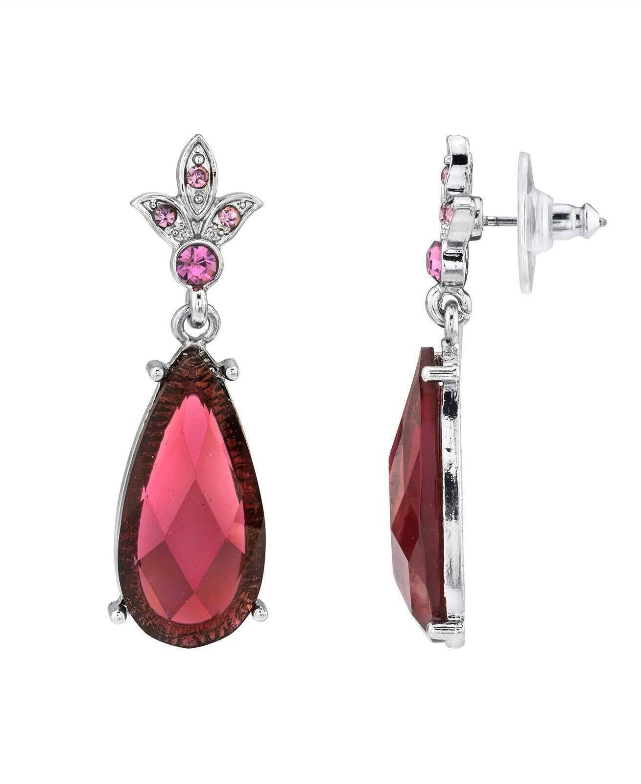 2028 Jewelry Amethyst Purple Crystal Faceted Teardrop Stone Post Drop Earrings