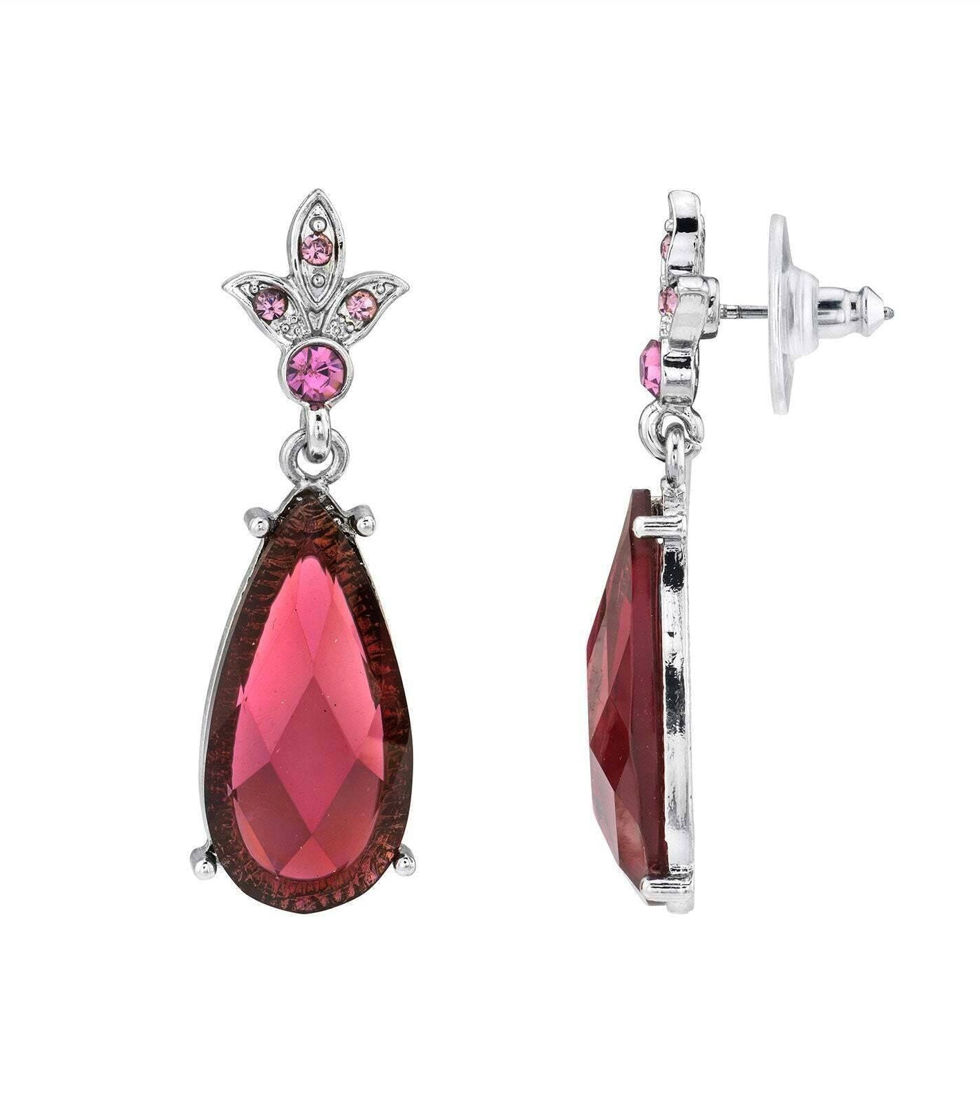 2028 Jewelry Amethyst Purple Crystal Faceted Teardrop Stone Post Drop Earrings