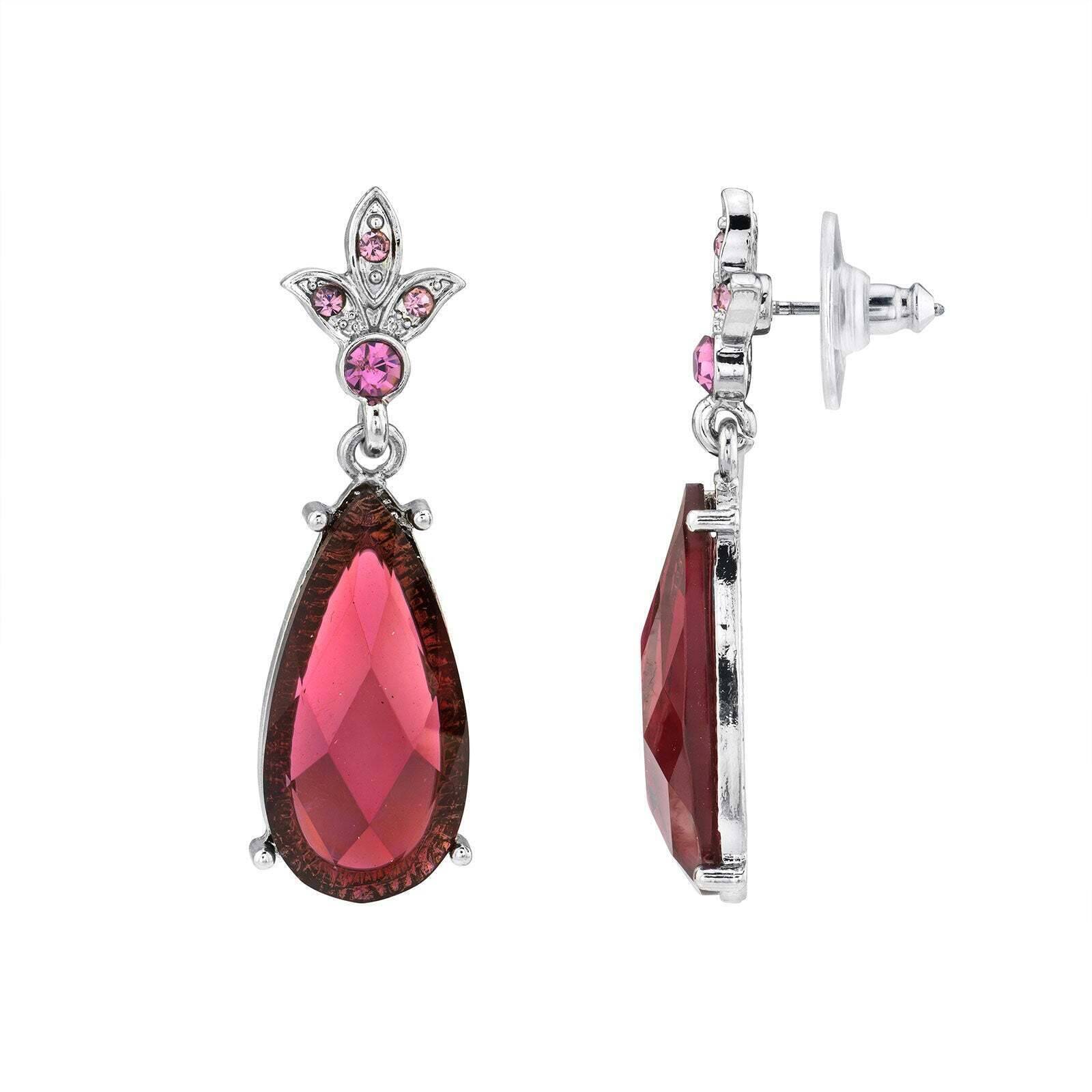 2028 Jewelry Amethyst Purple Crystal Faceted Teardrop Stone Post Drop Earrings