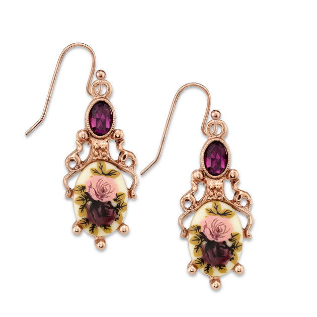 1928 Jewelry Manor House Floral Stone & Purple Crystal Drop Earrings