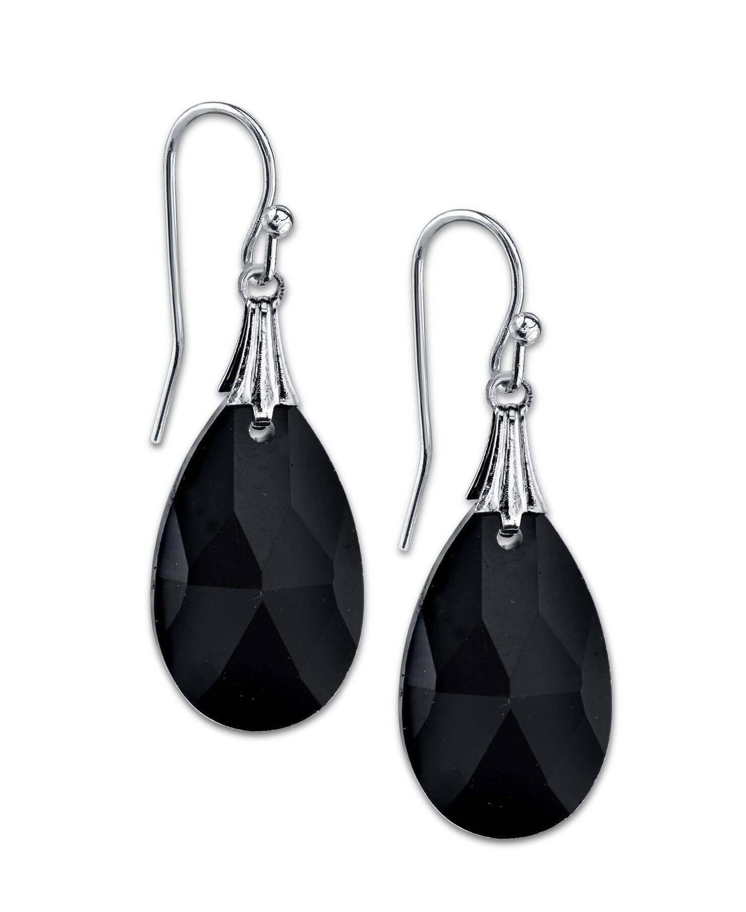 2028 Jewelry Black Faceted Teardrop Crystal Earrings