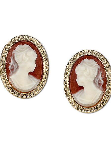 1928 Jewelry Dark Carnelian Red Victorian Style Cameo Stud Earrings