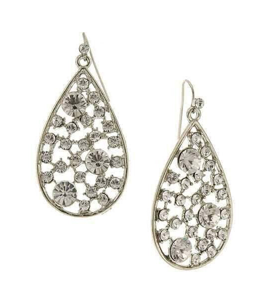 2028 Jewelry Crystal Open Work Multi-Stone Teardrop Earrings