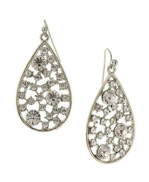 2028 Jewelry Crystal Open Work Multi-Stone Teardrop Earrings