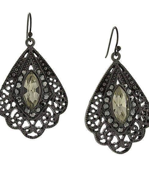 2028 Jewelry Hematite Color Filigree Fan Earrings