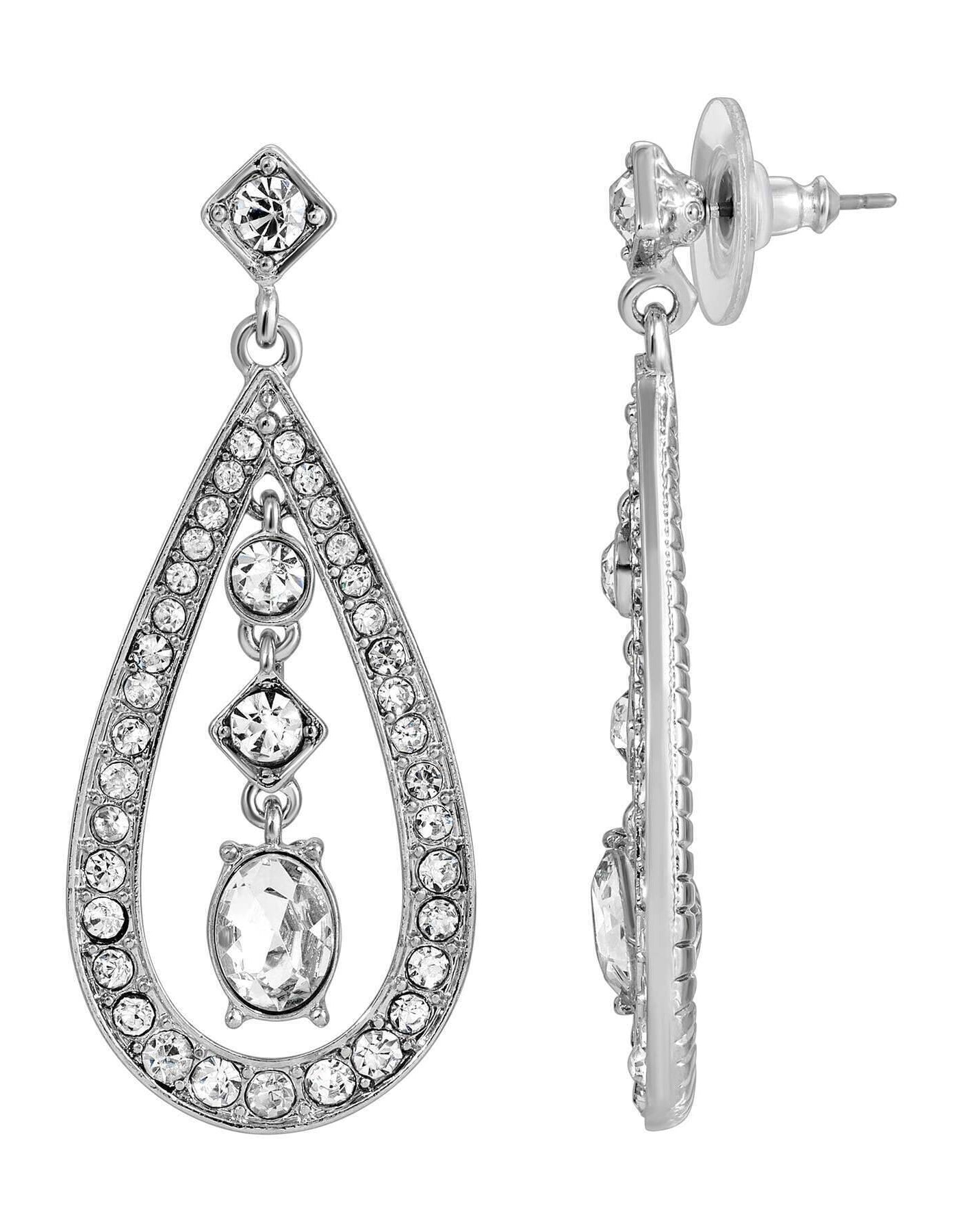 1928 Jewelry Crystal Caged Mixed Shapes Drop Earrings