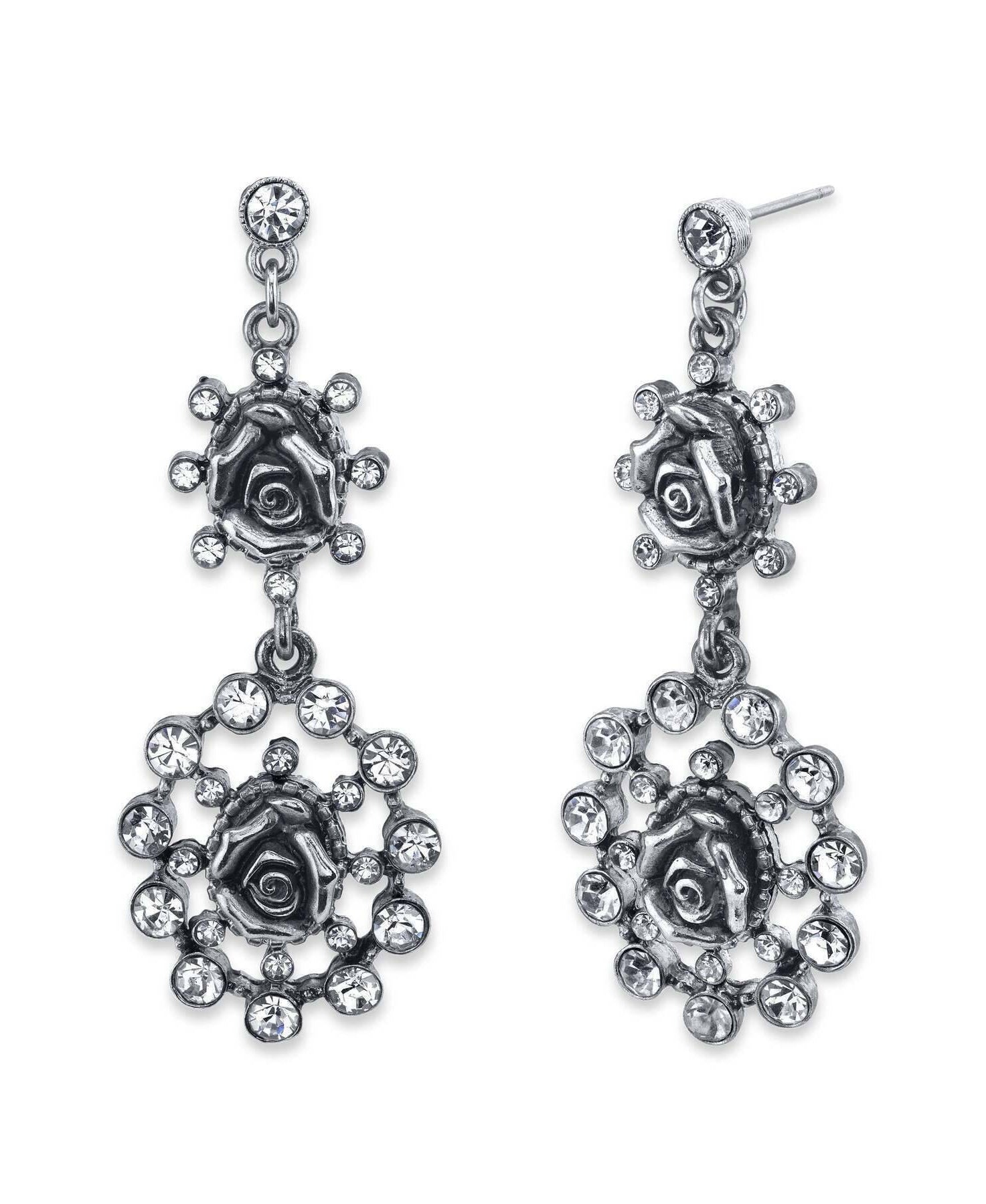 1928 Jewelry Crystal Flower Double Drop Earrings