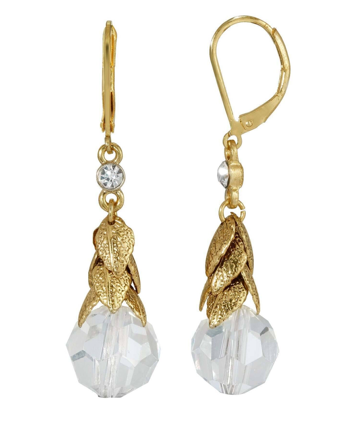 2028 Jewelry Clear Crystal Beaded Leaf Drop Earrings