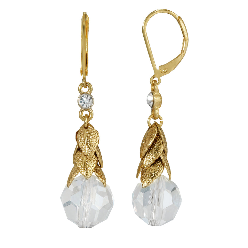 2028 Jewelry Clear Crystal Beaded Leaf Drop Earrings