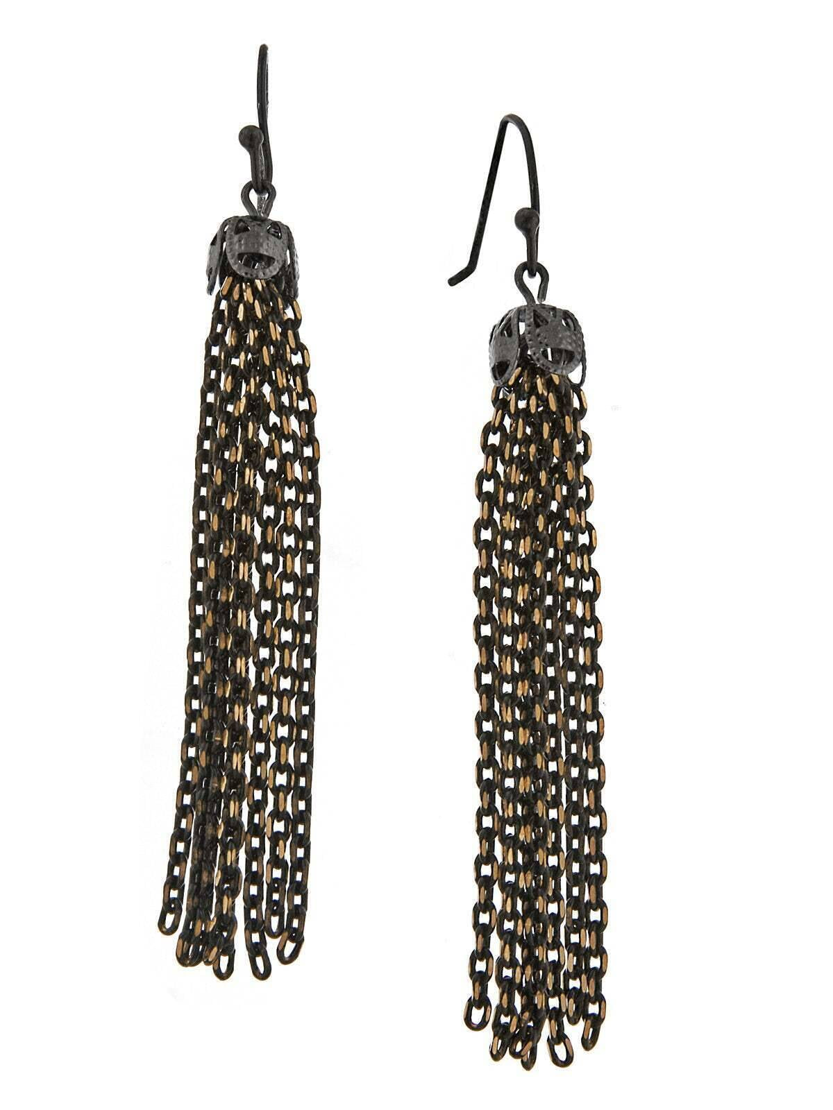 1928 Jewelry Eclipse Black And Gold Medium Chain Tassel Drop Earrings