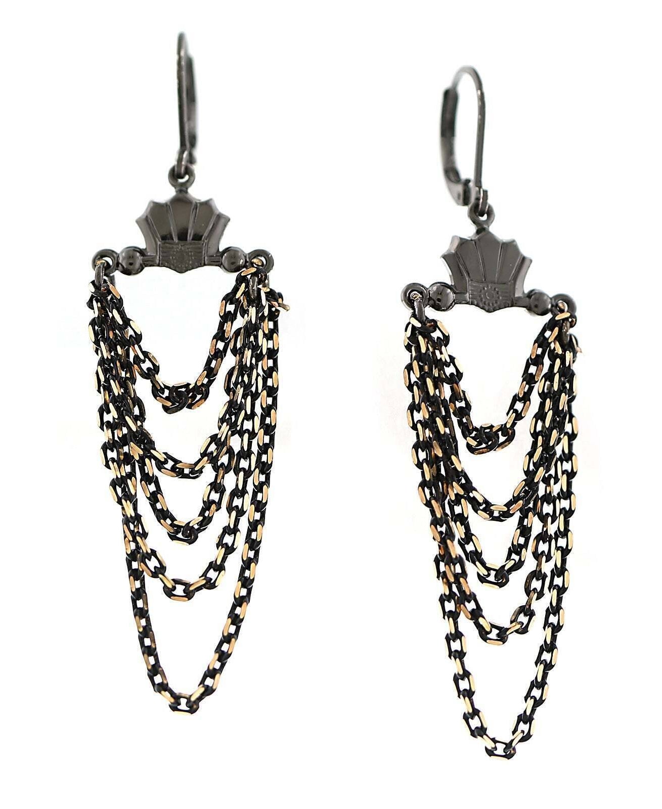 1928 Jewelry Eclipse Black And Gold Chain Layered Drop Earrings