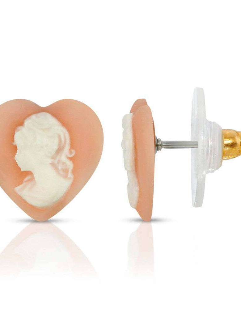 1928 Jewelry Pink Cameo Heart Post Stud Earrings