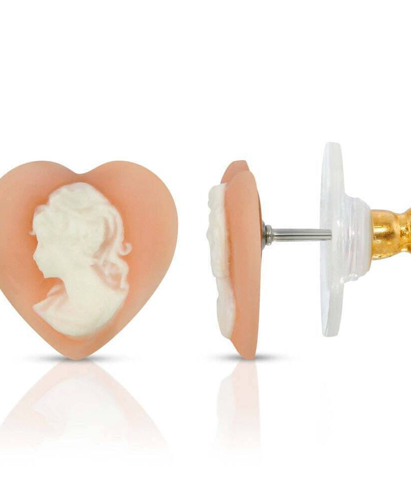 1928 Jewelry Pink Cameo Heart Post Stud Earrings