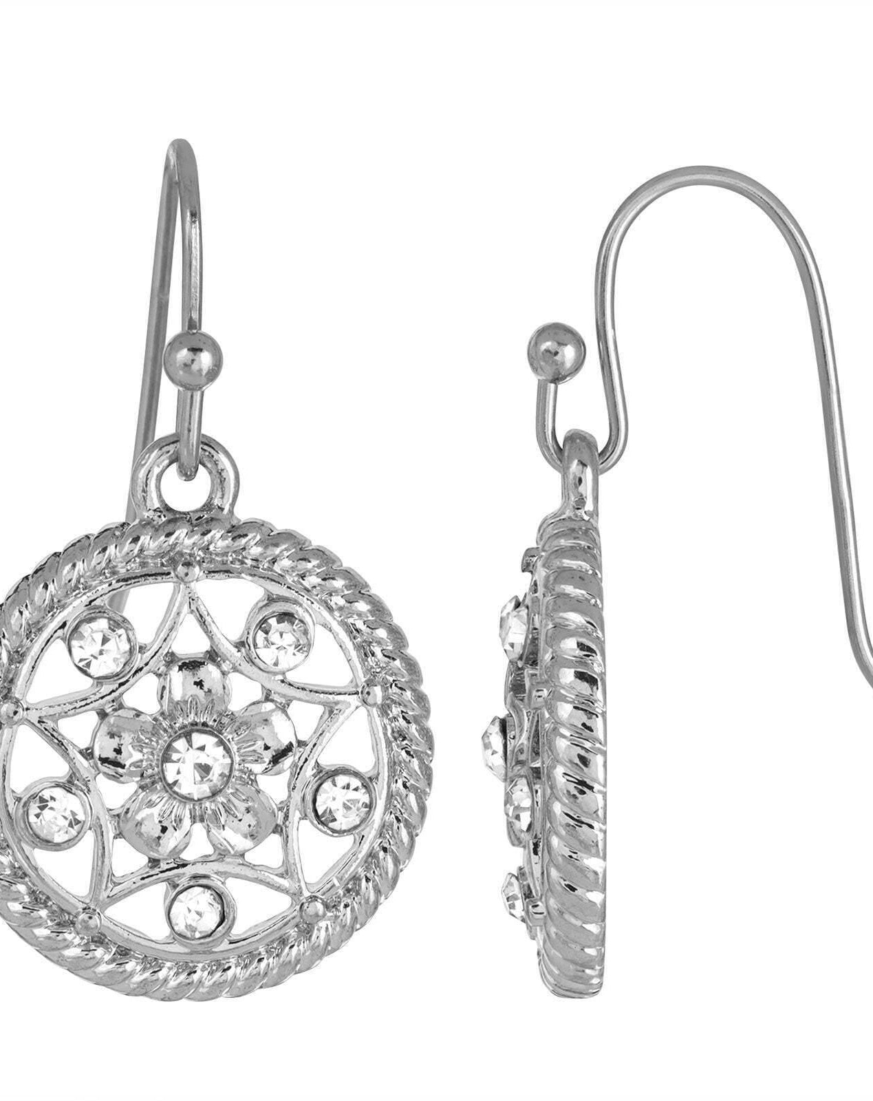 1928 Jewelry Star & Flower Motif Round Crystal Drop Earrings
