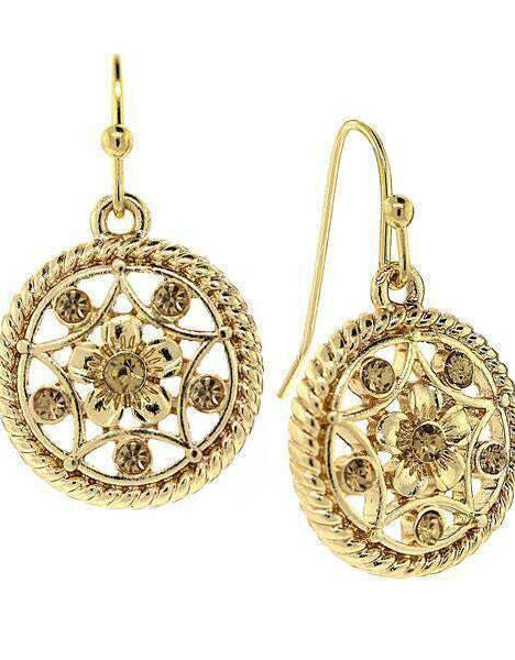 1928 Jewelry Light Topaz Crystal Round Drop Earrings