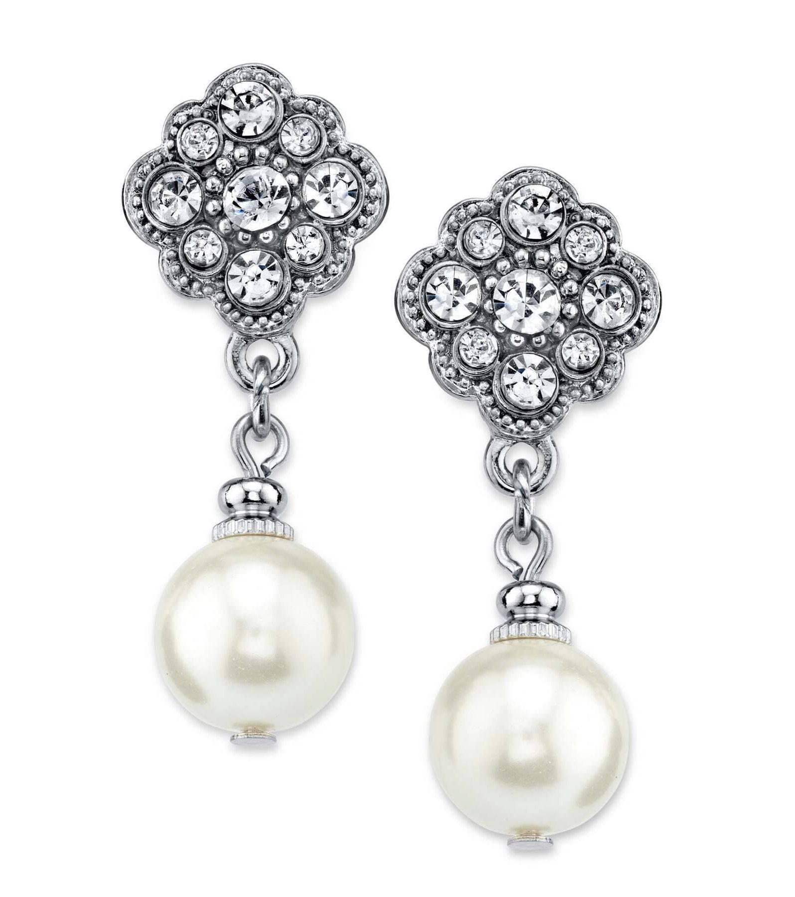 1928 Bridal Faux Pearl And Crystal Drop Earrings