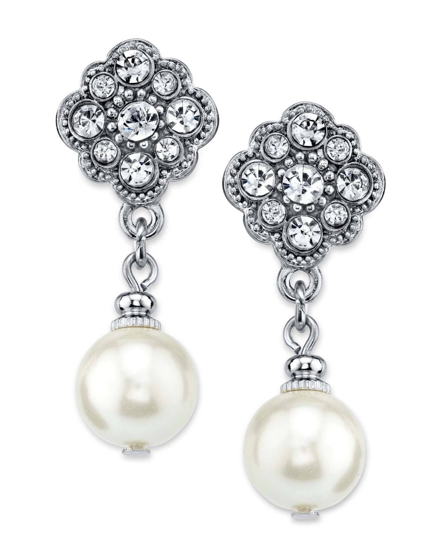 1928 Bridal Faux Pearl And Crystal Drop Earrings