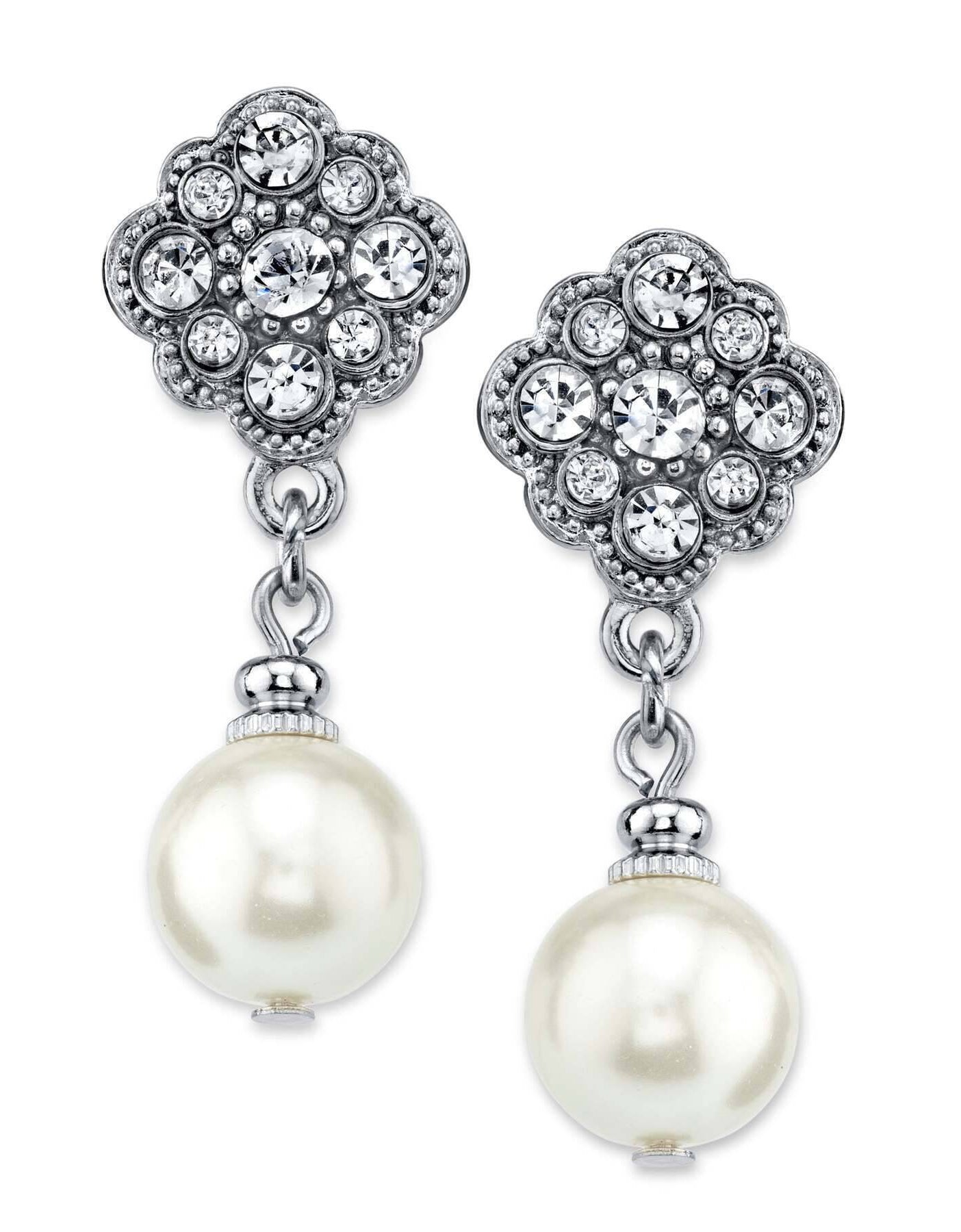 1928 Bridal Faux Pearl And Crystal Drop Earrings