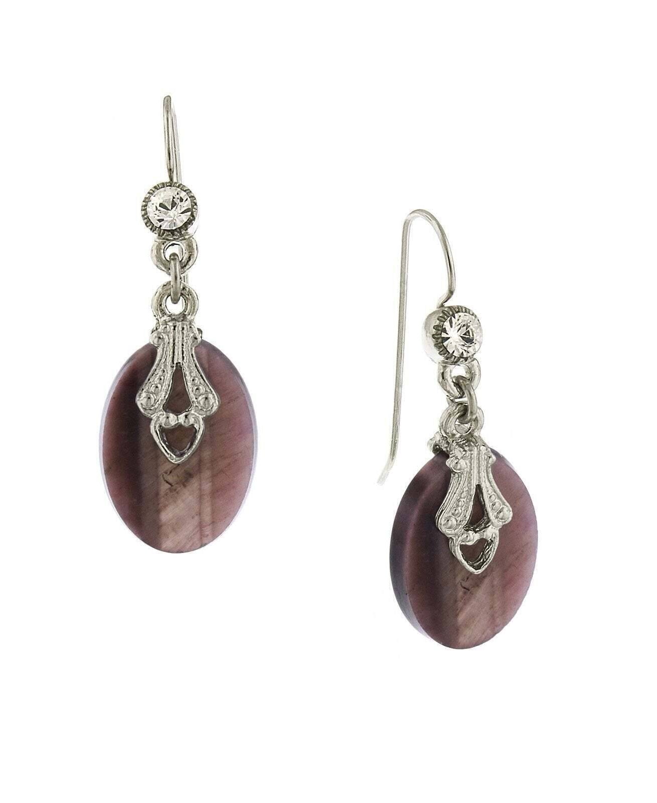 1928 Jewelry Oval Amethyst Gemstone Crystal Accent Drop Earrings