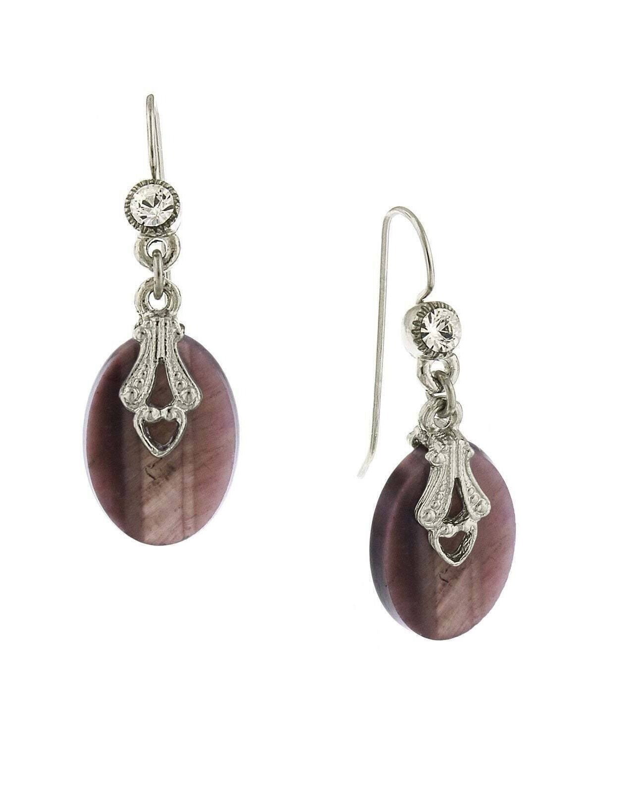 1928 Jewelry Oval Amethyst Gemstone Crystal Accent Drop Earrings