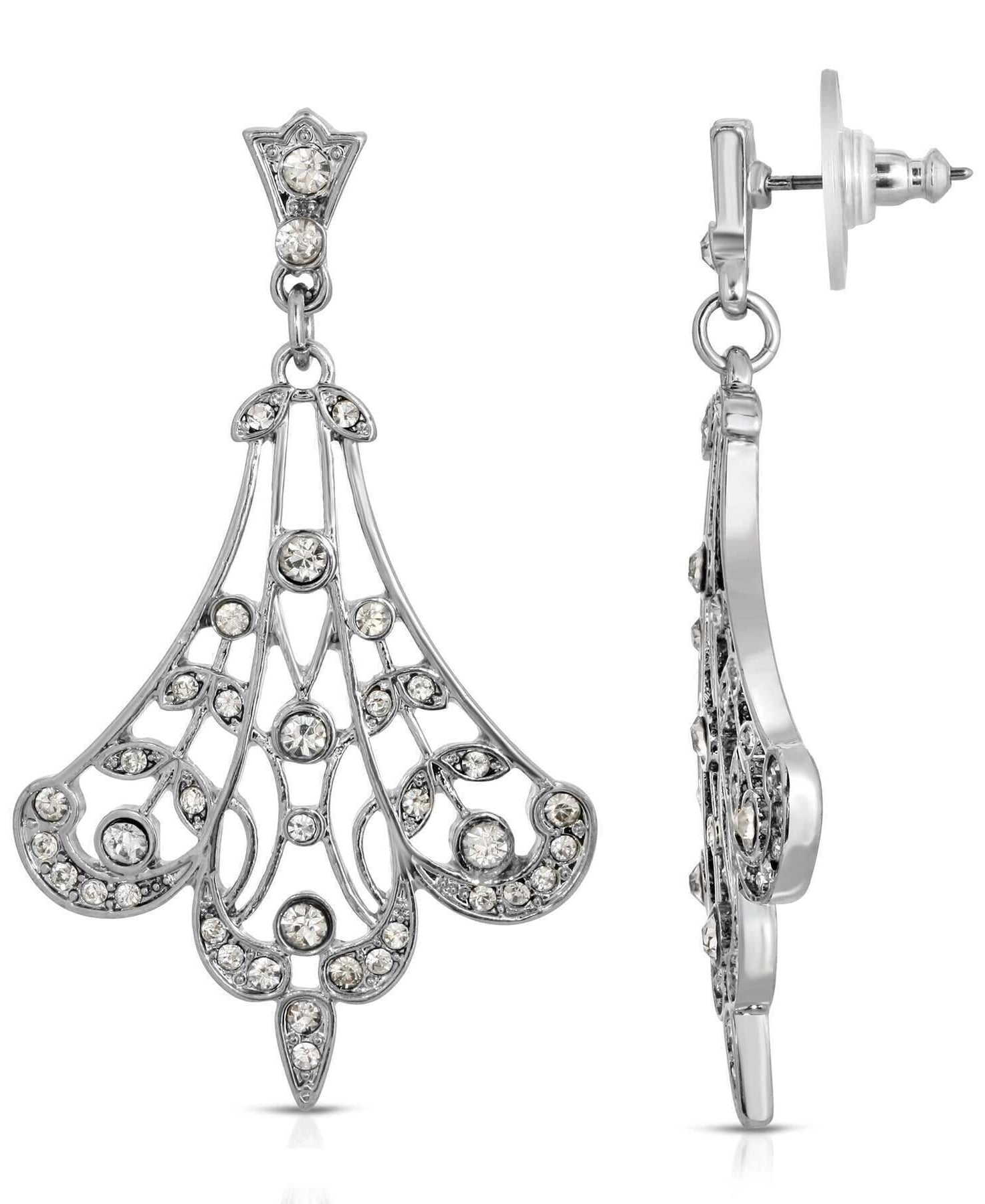 1928 Jewelry Crystal Fan Filigree Drop Earrings