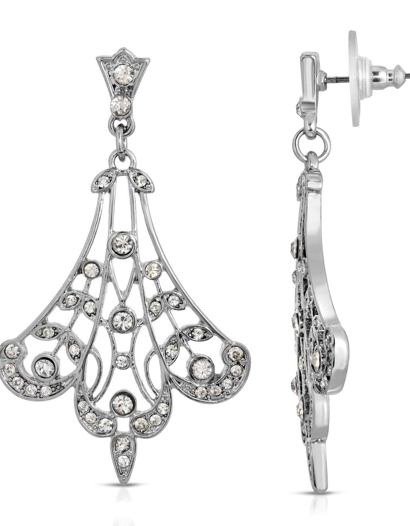 1928 Jewelry Crystal Fan Filigree Drop Earrings