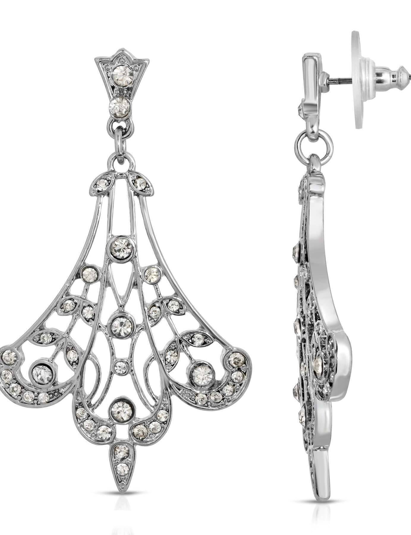 1928 Jewelry Crystal Fan Filigree Drop Earrings