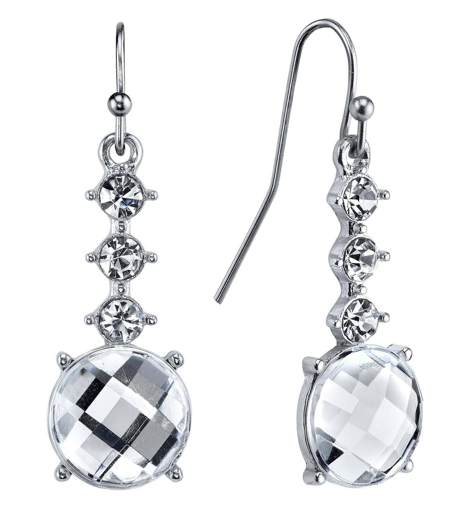 1928 Jewelry Crystal Round Faceted Drop Earrings